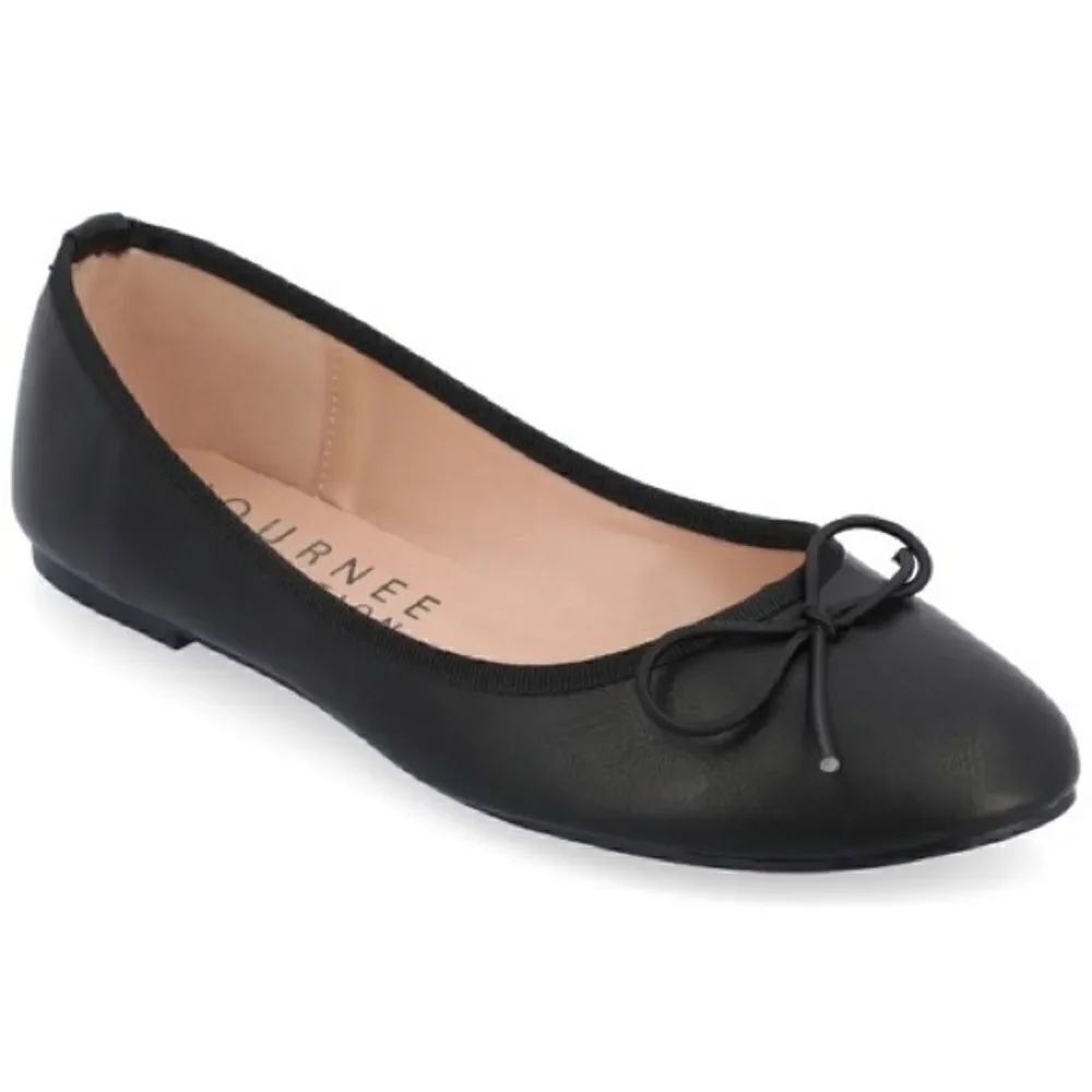 Journee Collection Womens Vika Ballerina Flats Black Faux Leather 9M New
